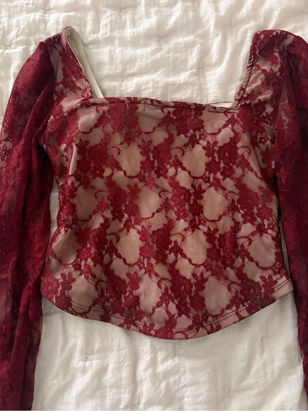 Madden Girl Burgundy Floral Corset Lace Top - Picture 9 of 10